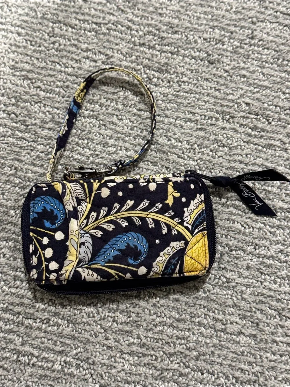 Vera Bradley Black, Blue & Yellow Paisley Quilted Wristlet with ID Window
